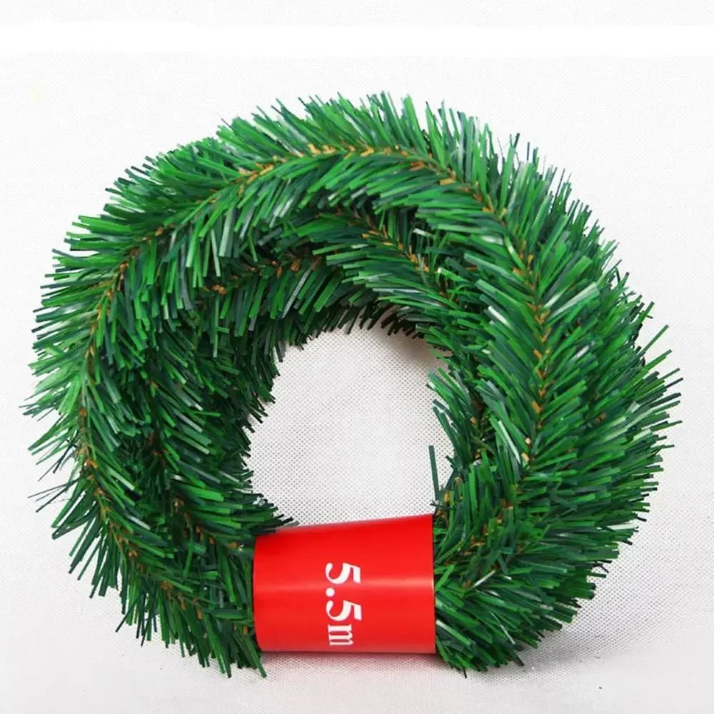 5.5m Rattan Artificial Pine Fir Wreath Christmas Tree Decoration Garland Rative Green Christmas Xmas Decor Fake Plants - MAGUSTA BEAUTY