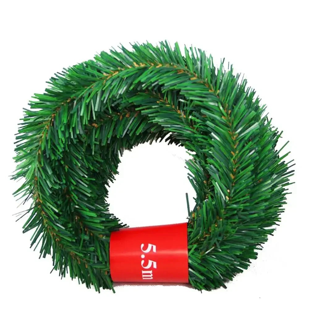 5.5m Rattan Artificial Pine Fir Wreath Christmas Tree Decoration Garland Rative Green Christmas Xmas Decor Fake Plants - MAGUSTA BEAUTY