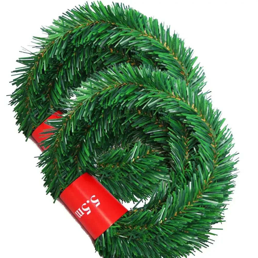 5.5m Rattan Artificial Pine Fir Wreath Christmas Tree Decoration Garland Rative Green Christmas Xmas Decor Fake Plants - MAGUSTA BEAUTY
