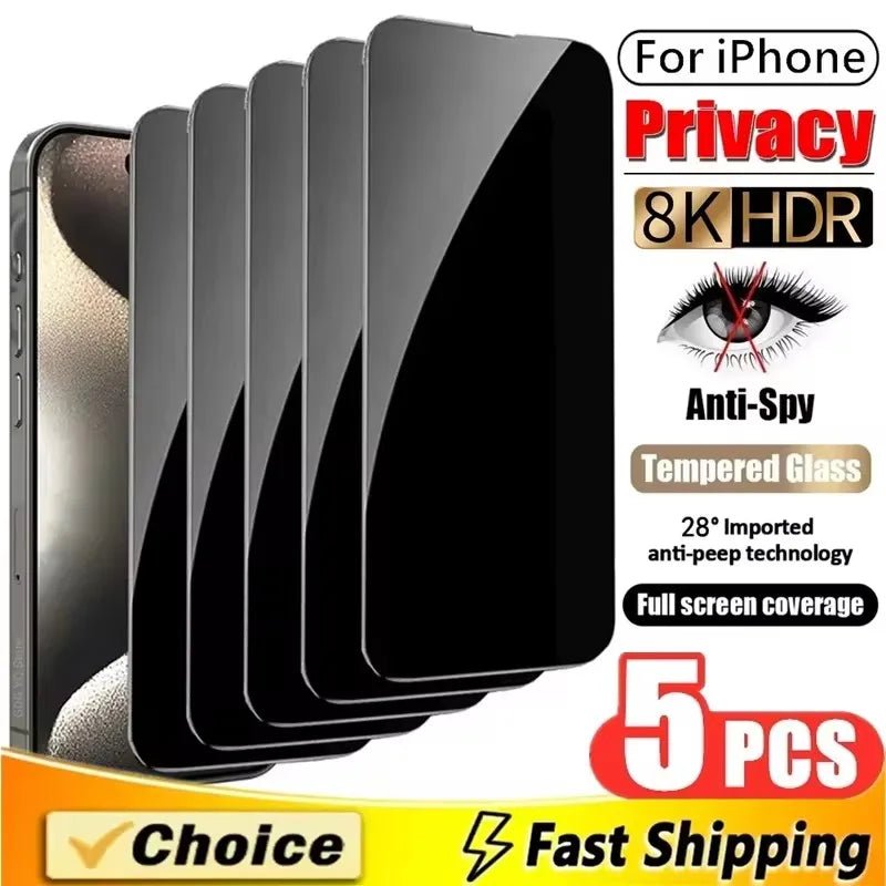 5PCS Anti-Spy Glass For iPhone 16 15 14 13 12 11 Pro Max Privacy Screen Protectors For iPhone X XS XR 7 8 Plus SE Tempered Glass - MAGUSTA BEAUTY