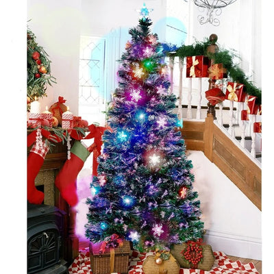 6 ft Pre - Lit Optical Fiber Christmas Artificial Tree, RGB Color Changing LED Lights, Snowflakes & Top Star, Fake Xmas Tree. - MAGUSTA BEAUTY