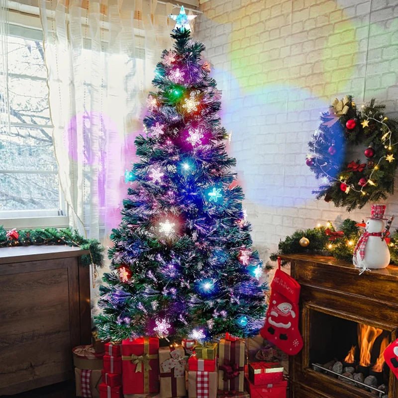 6 ft Pre - Lit Optical Fiber Christmas Artificial Tree, RGB Color Changing LED Lights, Snowflakes & Top Star, Fake Xmas Tree. - MAGUSTA BEAUTY