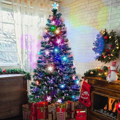 6 ft Pre - Lit Optical Fiber Christmas Artificial Tree, RGB Color Changing LED Lights, Snowflakes & Top Star, Fake Xmas Tree. - MAGUSTA BEAUTY