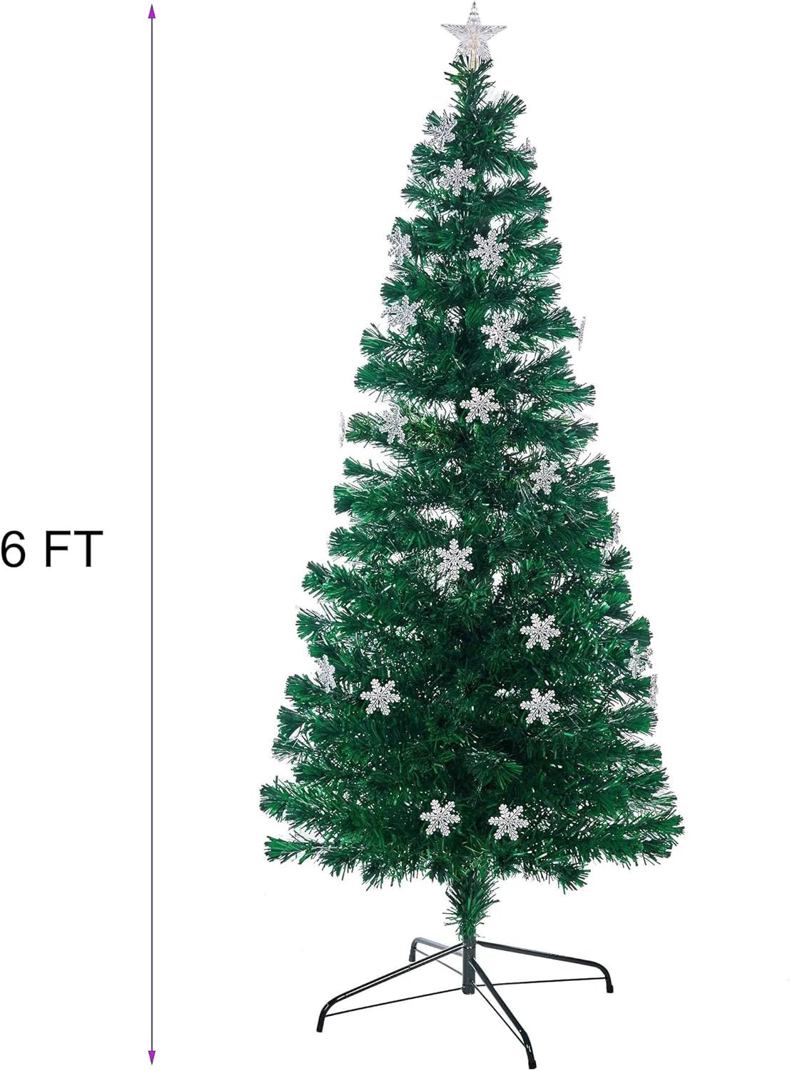 6 ft Pre - Lit Optical Fiber Christmas Artificial Tree, RGB Color Changing LED Lights, Snowflakes & Top Star, Fake Xmas Tree. - MAGUSTA BEAUTY