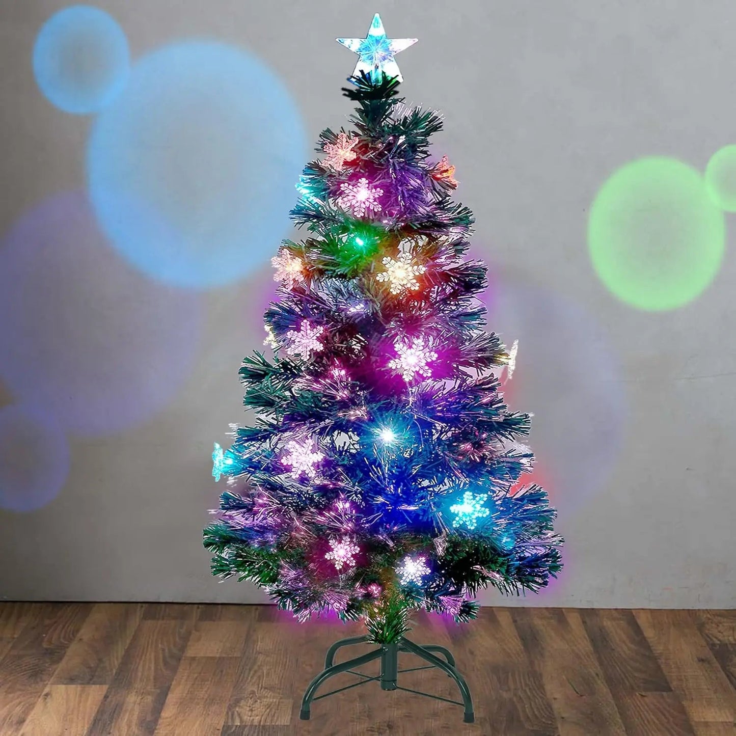 6 ft Pre - Lit Optical Fiber Christmas Artificial Tree, RGB Color Changing LED Lights, Snowflakes & Top Star, Fake Xmas Tree. - MAGUSTA BEAUTY