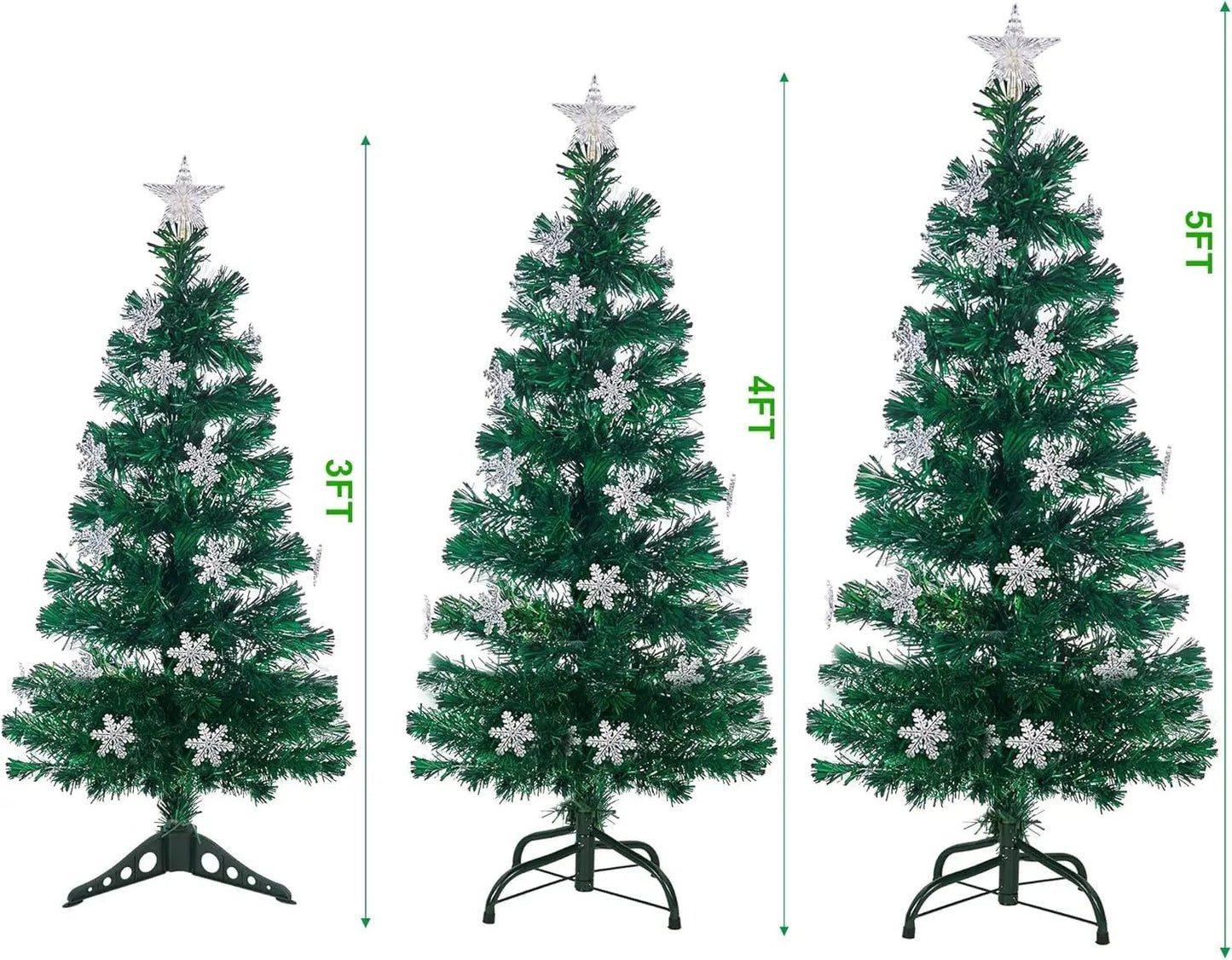 6 ft Pre - Lit Optical Fiber Christmas Artificial Tree, RGB Color Changing LED Lights, Snowflakes & Top Star, Fake Xmas Tree. - MAGUSTA BEAUTY