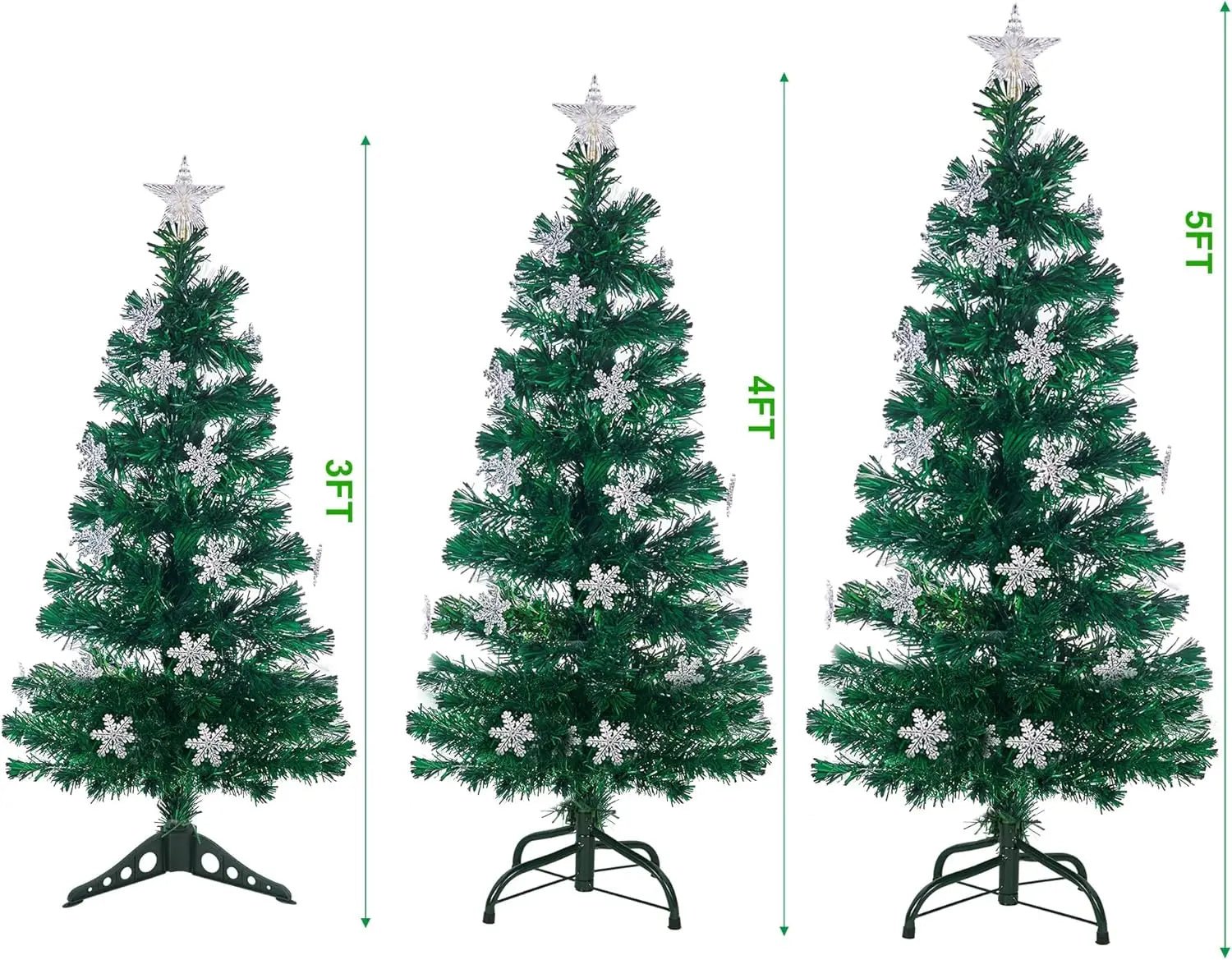 6 ft Pre - Lit Optical Fiber Christmas Artificial Tree, RGB Color Changing LED Lights, Snowflakes & Top Star, Fake Xmas Tree. - MAGUSTA BEAUTY