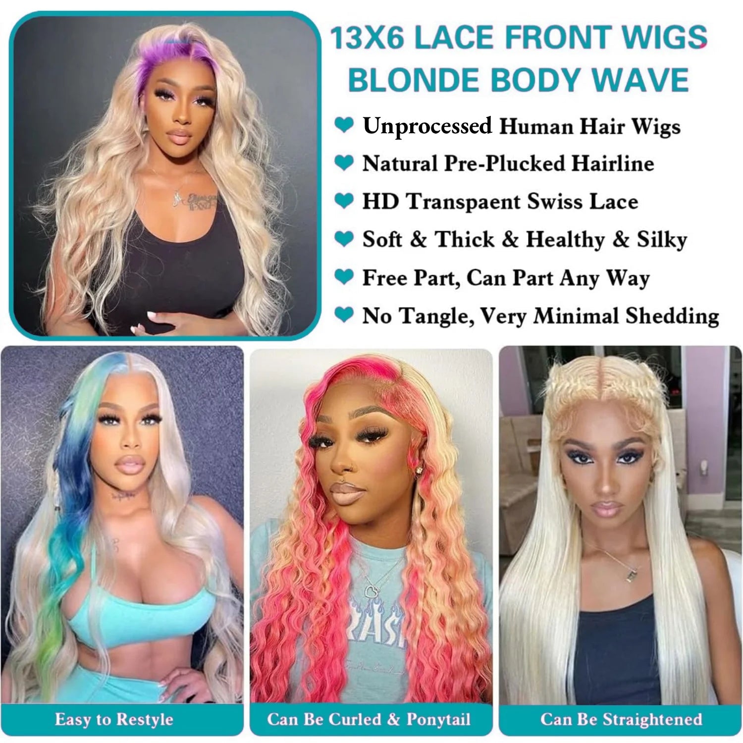 613 13x6 Lace Front Wig Human Hair Body Wave Blonde Lace Frontal Wigs for Women 220 Density Natural Hairline With Baby Hair - MAGUSTA BEAUTY