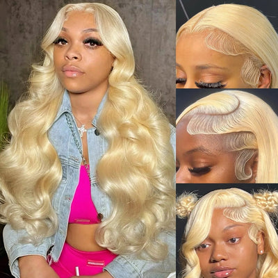 613 13x6 Lace Front Wig Human Hair Body Wave Blonde Lace Frontal Wigs for Women 220 Density Natural Hairline With Baby Hair - MAGUSTA BEAUTY