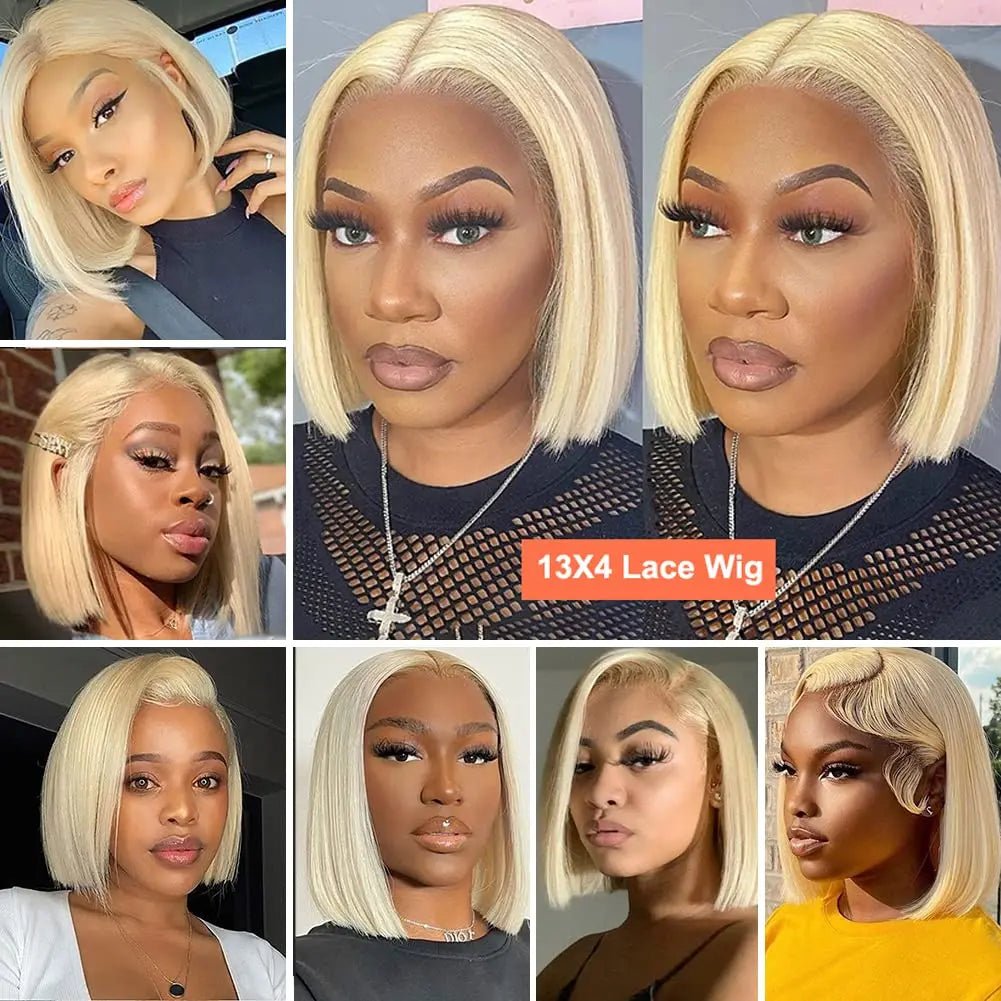 613 Blonde Short Bob Wig Transparent Lace Front Human Hair Wigs Straight 13X4 Burgundy 99j Brown Colored Cut Lace Frontal Wig - MAGUSTA BEAUTY