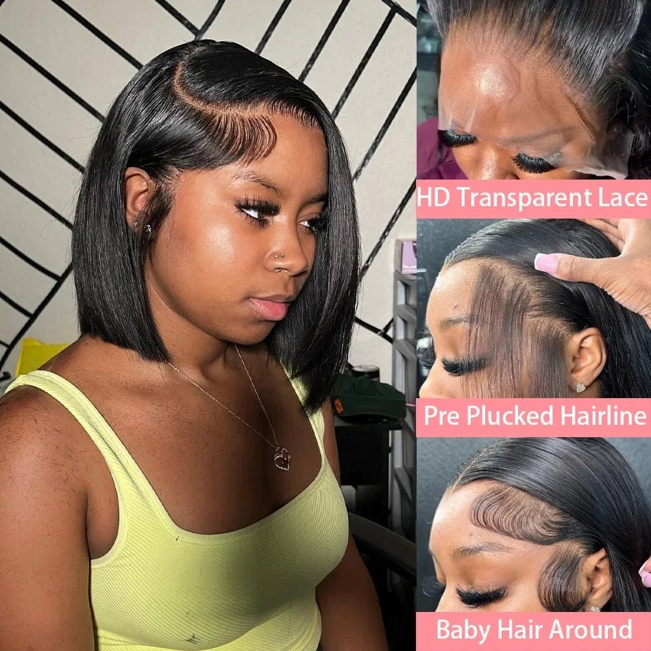 613 Blonde Short Bob Wig Transparent Lace Front Human Hair Wigs Straight 13X4 Burgundy 99j Brown Colored Cut Lace Frontal Wig - MAGUSTA BEAUTY