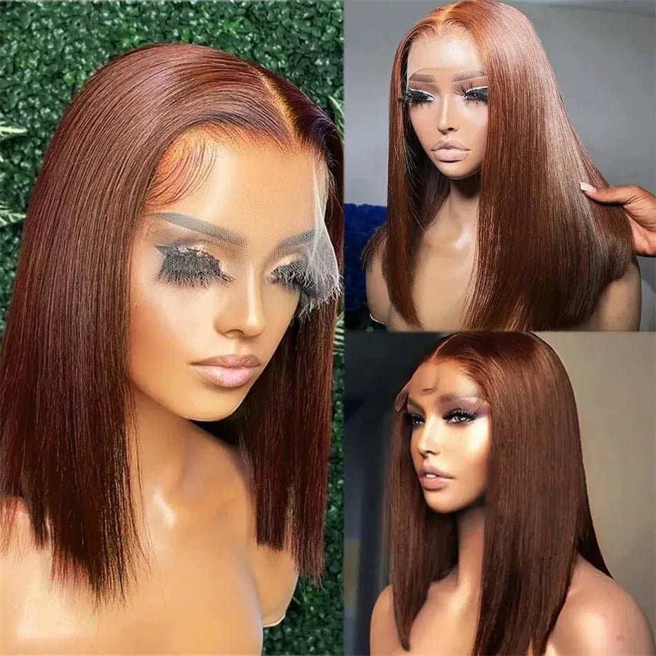 613 Blonde Short Bob Wig Transparent Lace Front Human Hair Wigs Straight 13X4 Burgundy 99j Brown Colored Cut Lace Frontal Wig - MAGUSTA BEAUTY