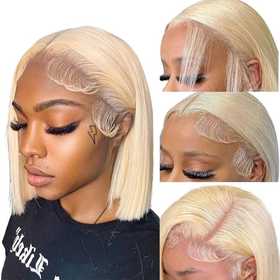 613 Blonde Short Bob Wig Transparent Lace Front Human Hair Wigs Straight 13X4 Burgundy 99j Brown Colored Cut Lace Frontal Wig - MAGUSTA BEAUTY