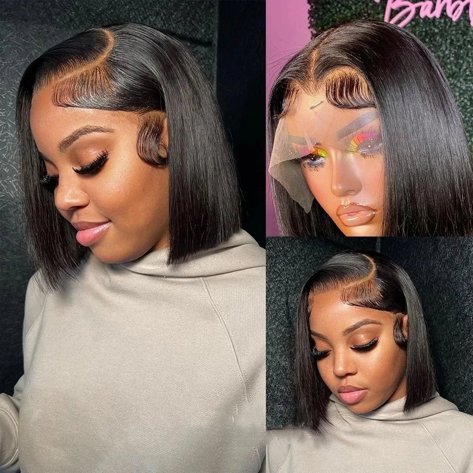 613 Blonde Short Bob Wig Transparent Lace Front Human Hair Wigs Straight 13X4 Burgundy 99j Brown Colored Cut Lace Frontal Wig - MAGUSTA BEAUTY