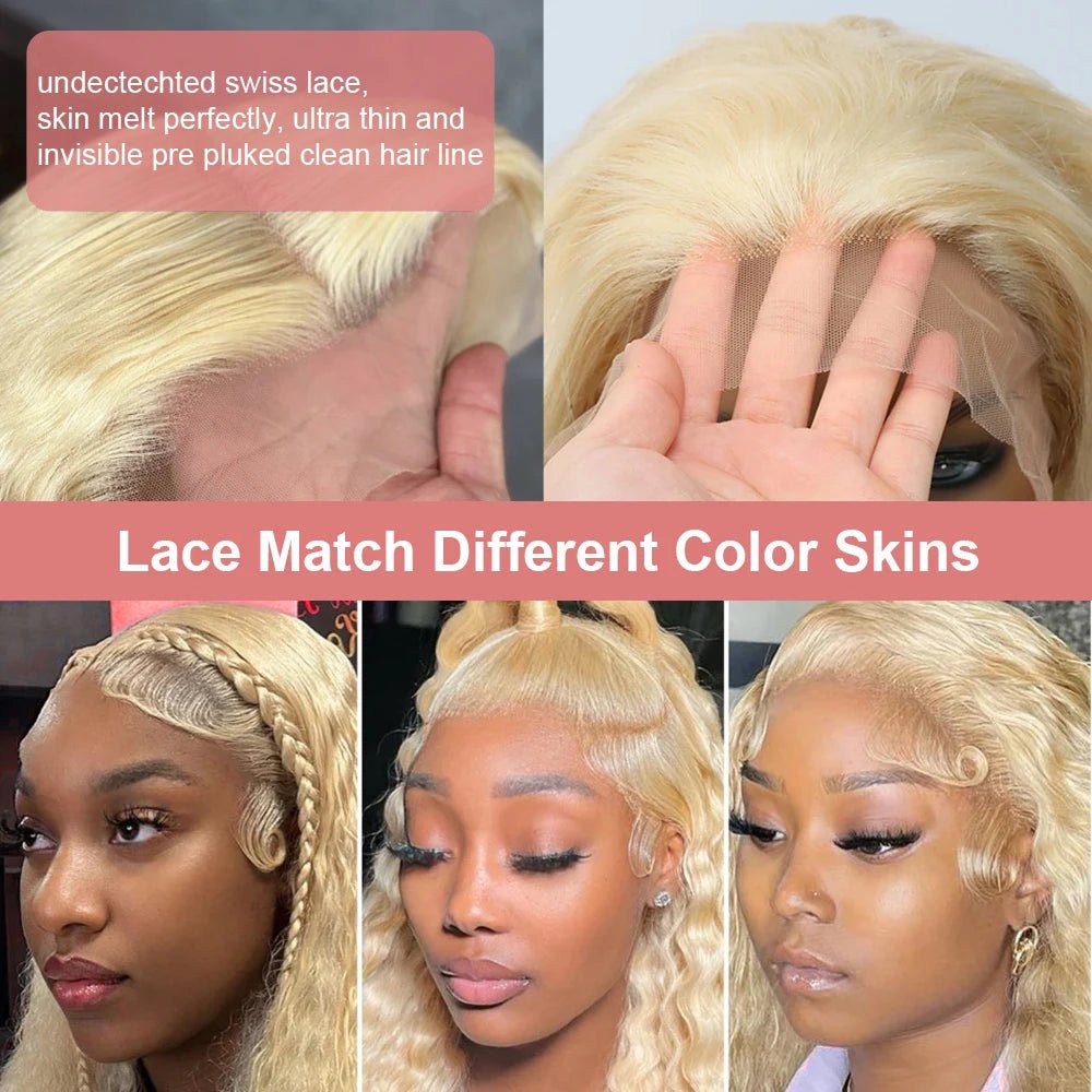 613 Curly Honey Blonde Lace Front Human Hair Wigs Loose Deep Wave 13x6 13×4 HD Water Wave Color Transparent Lace Frontal Wigs - MAGUSTA BEAUTY