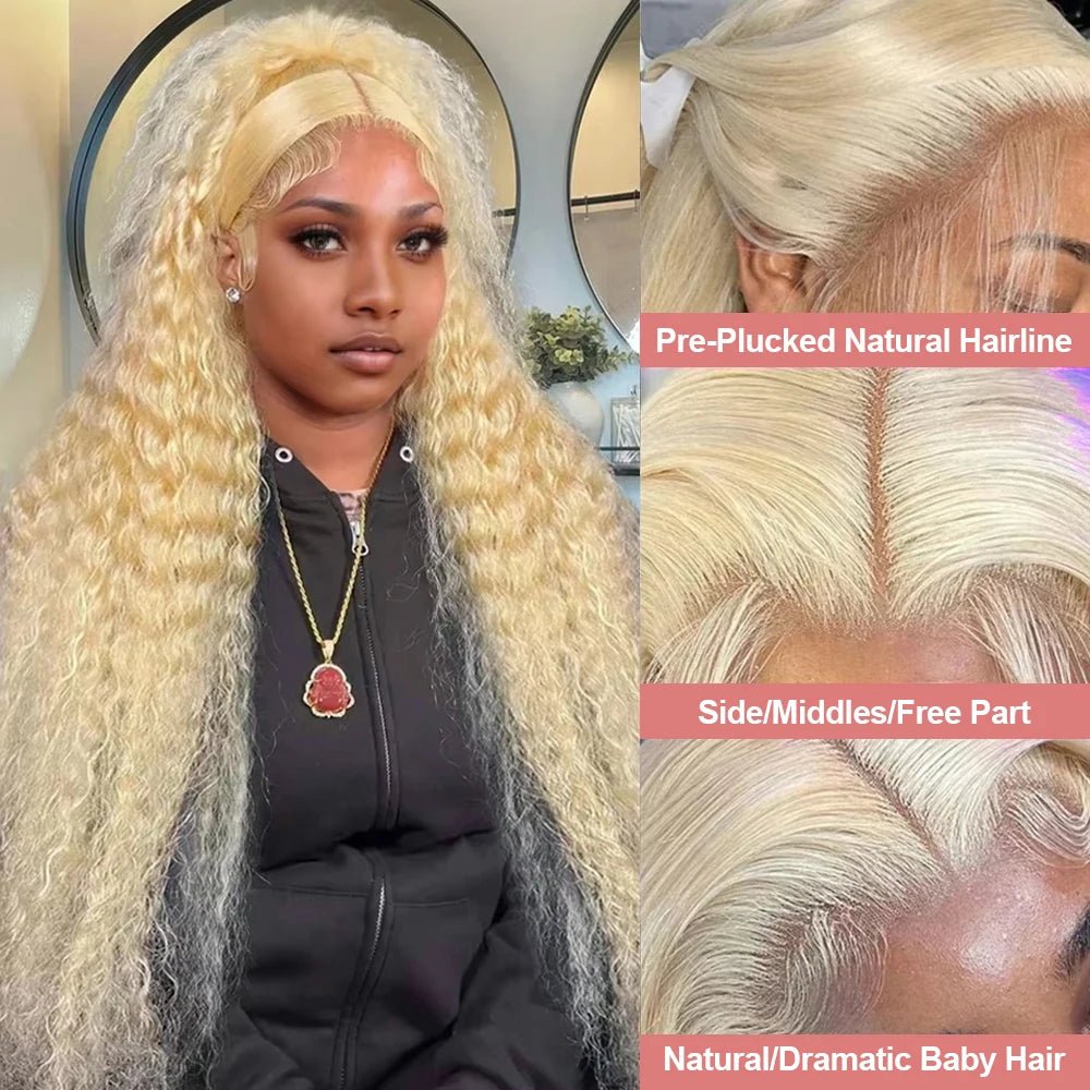 613 Curly Honey Blonde Lace Front Human Hair Wigs Loose Deep Wave 13x6 13×4 HD Water Wave Color Transparent Lace Frontal Wigs - MAGUSTA BEAUTY