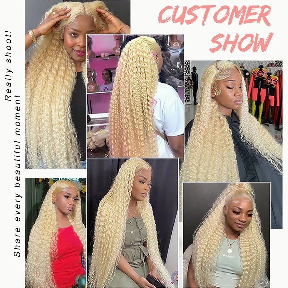 613 Curly Honey Blonde Lace Front Human Hair Wigs Loose Deep Wave 13x6 13×4 HD Water Wave Color Transparent Lace Frontal Wigs - MAGUSTA BEAUTY
