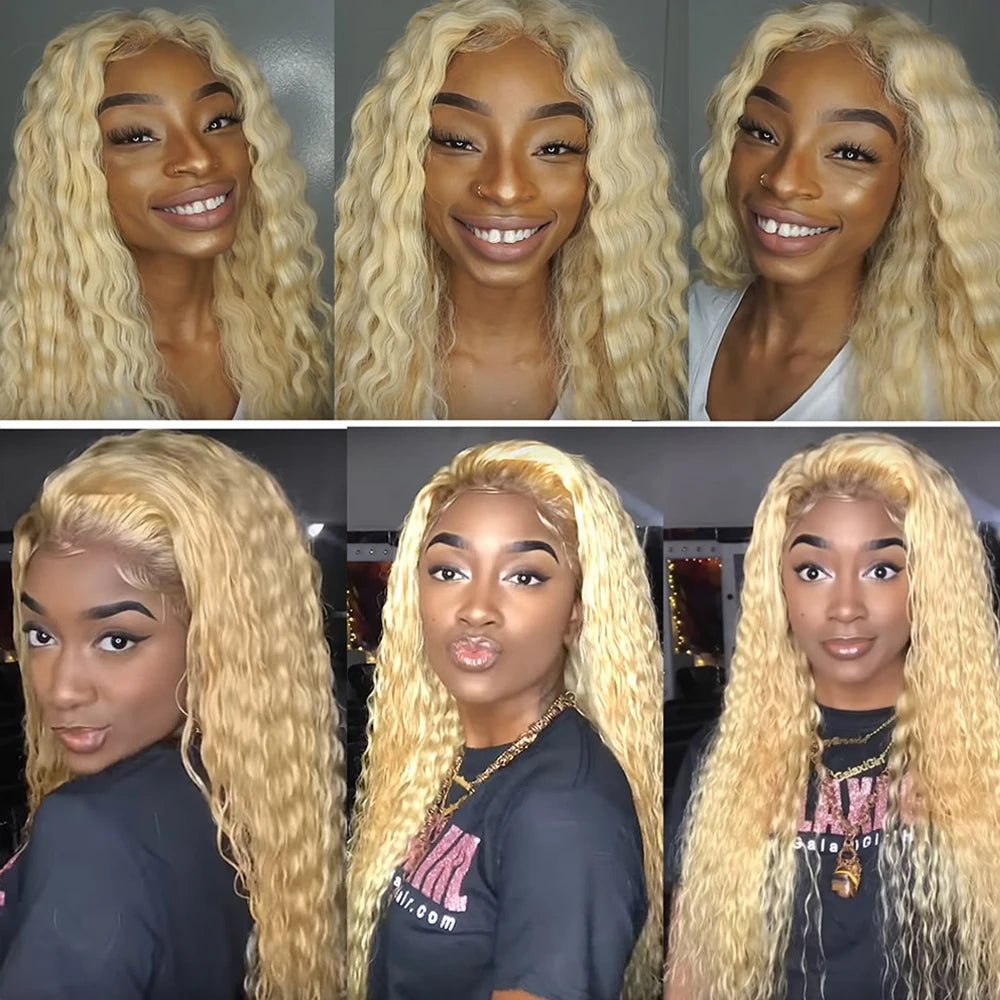 613 Curly Honey Blonde Lace Front Human Hair Wigs Loose Deep Wave 13x6 13×4 HD Water Wave Color Transparent Lace Frontal Wigs - MAGUSTA BEAUTY