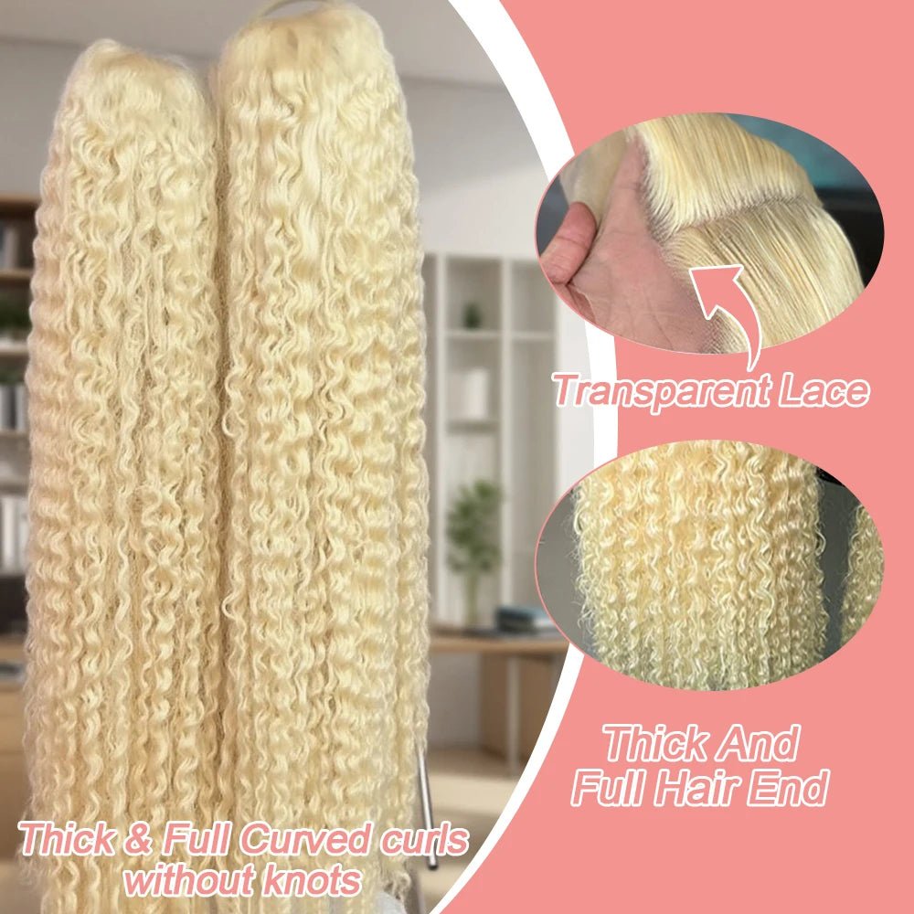 613 Curly Honey Blonde Lace Front Human Hair Wigs Loose Deep Wave 13x6 13×4 HD Water Wave Color Transparent Lace Frontal Wigs - MAGUSTA BEAUTY