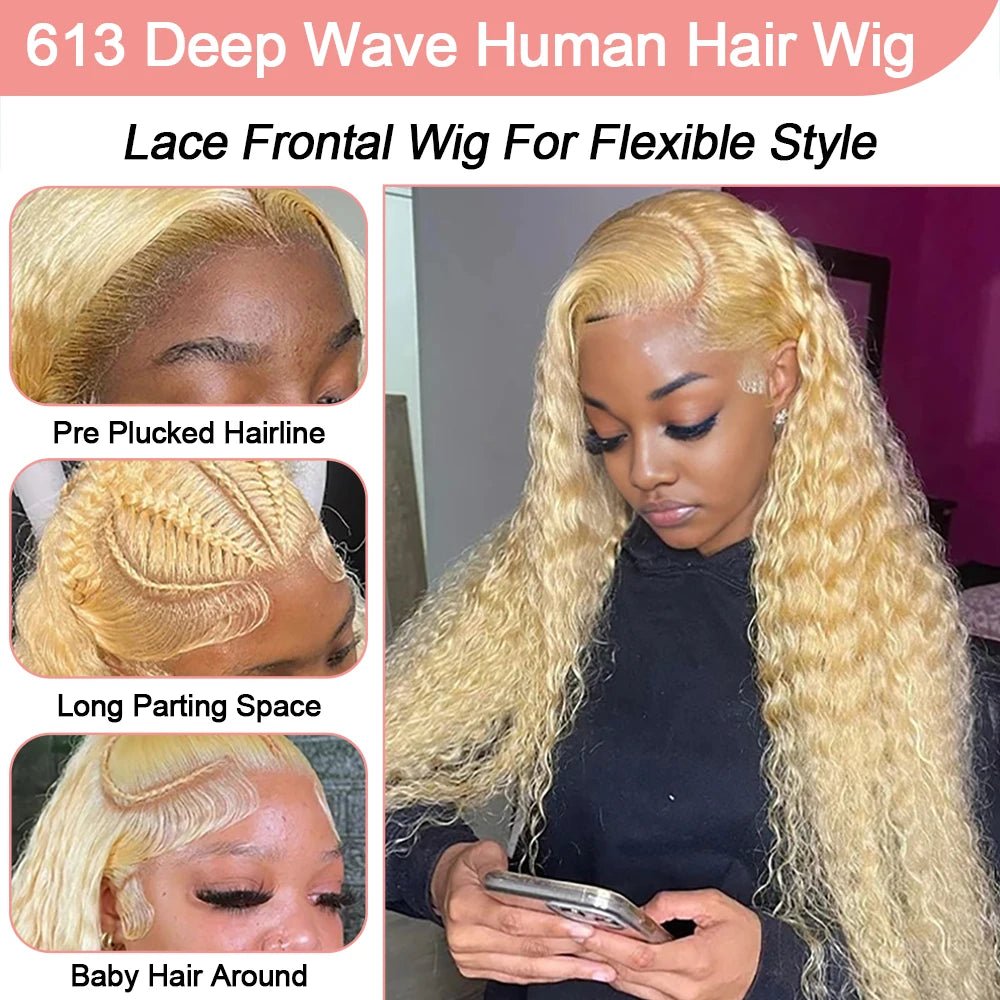 613 Curly Honey Blonde Lace Front Human Hair Wigs Loose Deep Wave 13x6 13×4 HD Water Wave Color Transparent Lace Frontal Wigs - MAGUSTA BEAUTY