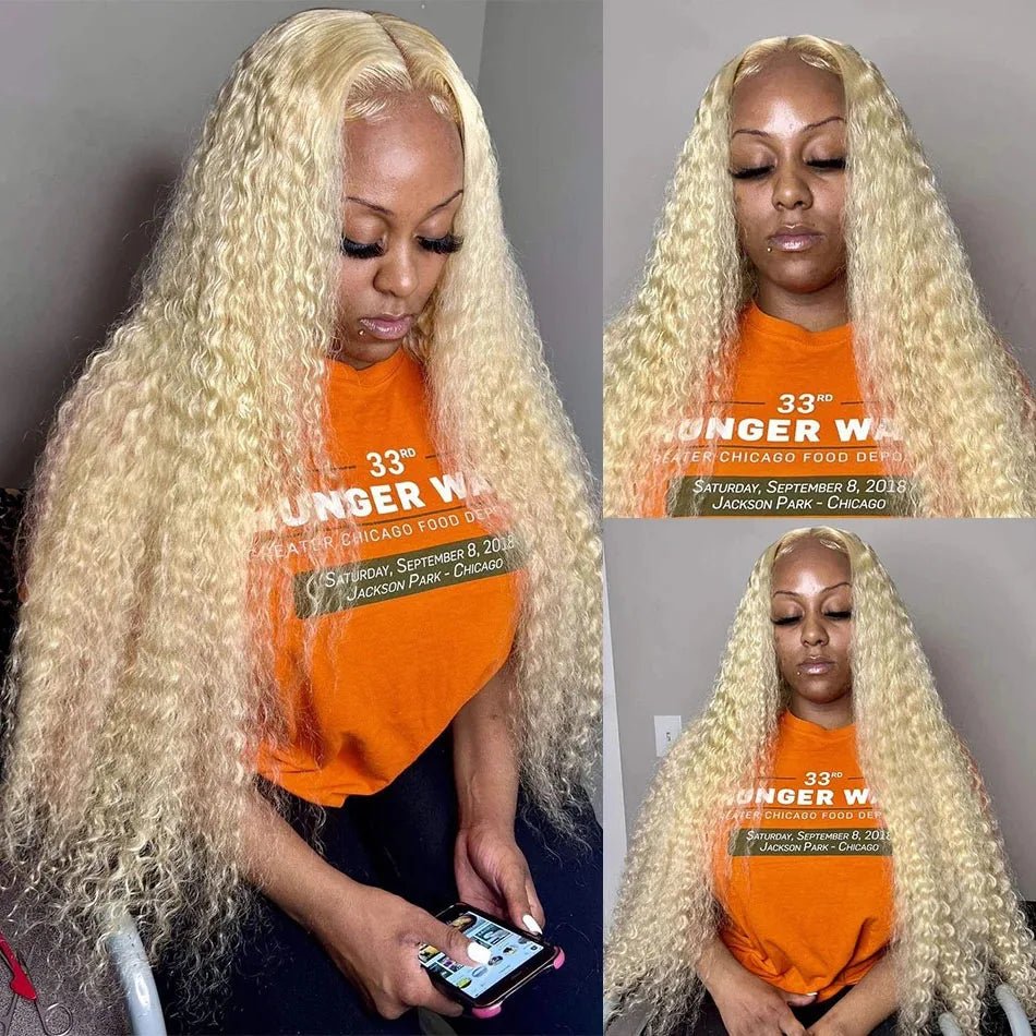 613 Curly Honey Blonde Lace Front Human Hair Wigs Loose Deep Wave 13x6 13×4 HD Water Wave Color Transparent Lace Frontal Wigs - MAGUSTA BEAUTY