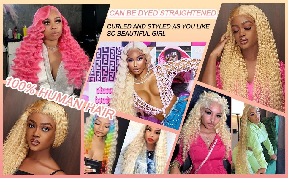 613 Curly Honey Blonde Lace Front Human Hair Wigs Loose Deep Wave 13x6 13×4 HD Water Wave Color Transparent Lace Frontal Wigs - MAGUSTA BEAUTY