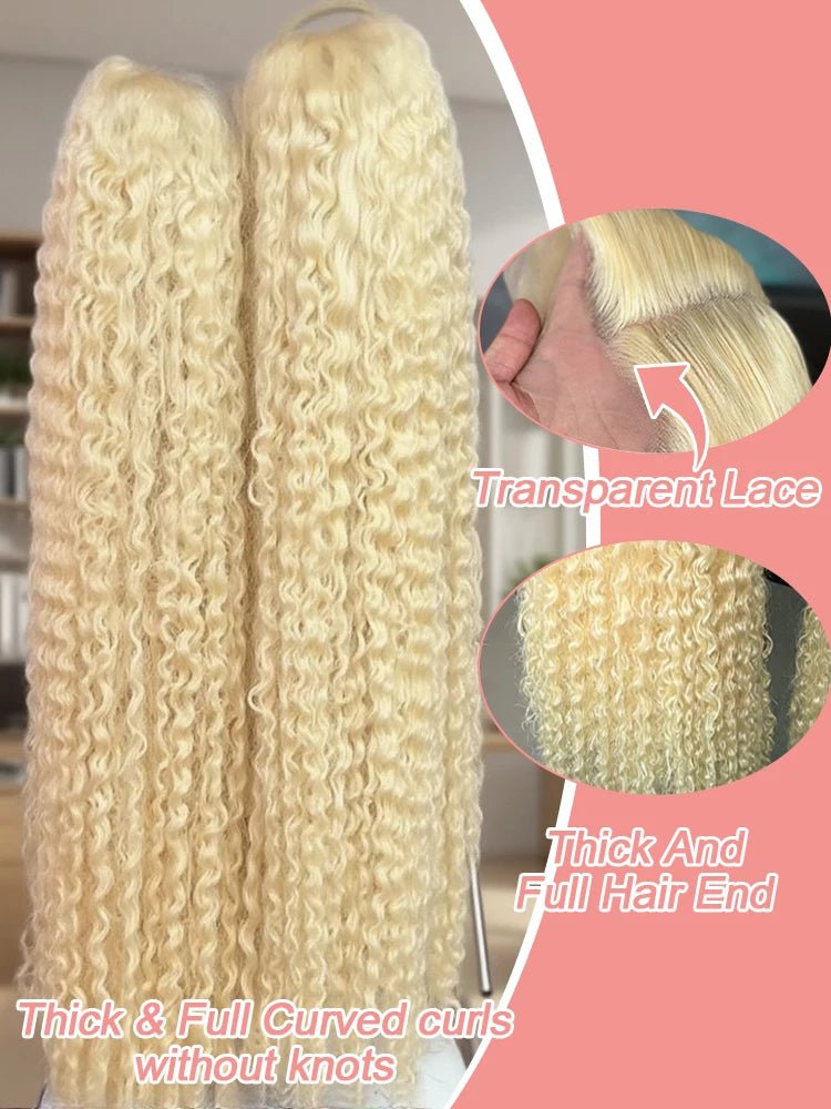 613 Curly Honey Blonde Lace Front Human Hair Wigs Loose Deep Wave 13x6 13×4 HD Water Wave Color Transparent Lace Frontal Wigs - MAGUSTA BEAUTY