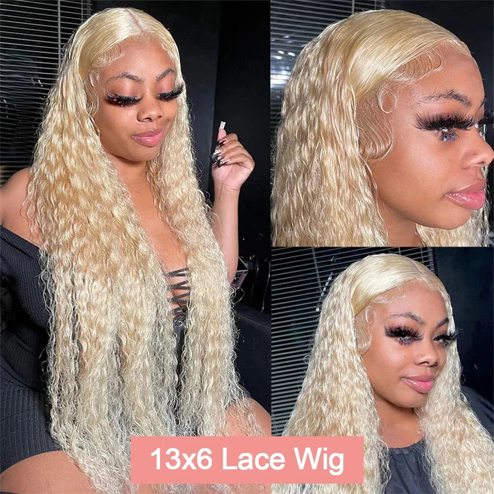 613 Curly Honey Blonde Lace Front Human Hair Wigs Loose Deep Wave 13x6 13×4 HD Water Wave Color Transparent Lace Frontal Wigs - MAGUSTA BEAUTY