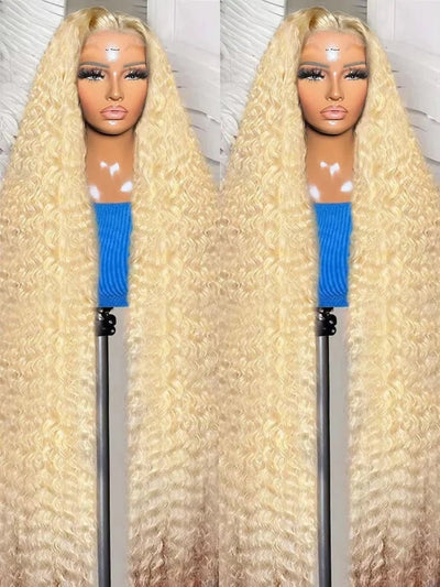 613 Curly Honey Blonde Lace Front Human Hair Wigs Loose Deep Wave 13x6 13×4 HD Water Wave Color Transparent Lace Frontal Wigs - MAGUSTA BEAUTY