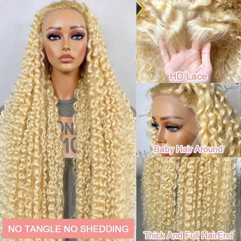613 Curly Honey Blonde Lace Front Human Hair Wigs Loose Deep Wave 13x6 13×4 HD Water Wave Color Transparent Lace Frontal Wigs - MAGUSTA BEAUTY