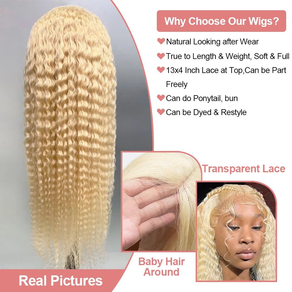 613 Curly Honey Blonde Lace Front Human Hair Wigs Loose Deep Wave 13x6 13×4 HD Water Wave Color Transparent Lace Frontal Wigs - MAGUSTA BEAUTY