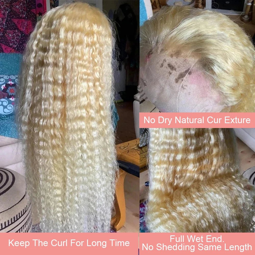 613 Curly Honey Blonde Lace Front Human Hair Wigs Loose Deep Wave 13x6 13×4 HD Water Wave Color Transparent Lace Frontal Wigs - MAGUSTA BEAUTY