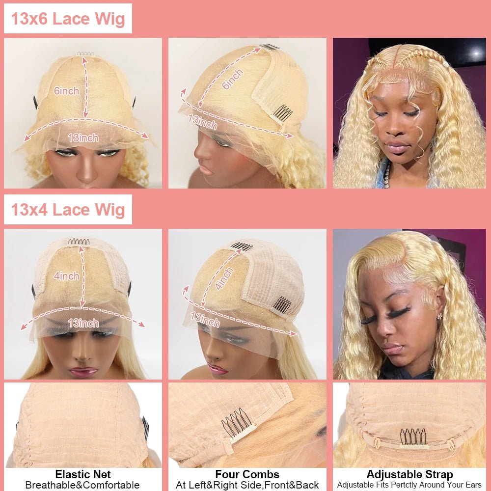 613 Curly Honey Blonde Lace Front Human Hair Wigs Loose Deep Wave 13x6 13×4 HD Water Wave Color Transparent Lace Frontal Wigs - MAGUSTA BEAUTY