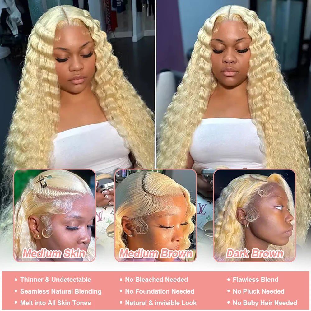 613 Curly Honey Blonde Lace Front Human Hair Wigs Loose Deep Wave 13x6 13×4 HD Water Wave Color Transparent Lace Frontal Wigs - MAGUSTA BEAUTY