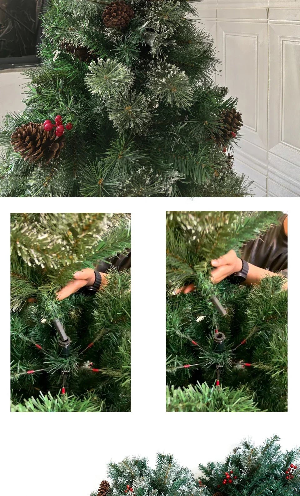 6/7FT Realistic Green Artificial Christmas Tree,Unlit,Decorated with Natural Pinecones & Holly Berries, Quick Setup,Metal Stand - MAGUSTA BEAUTY