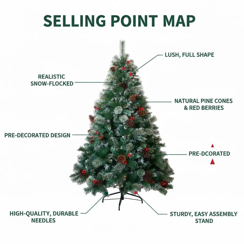 6/7FT Realistic Green Artificial Christmas Tree,Unlit,Decorated with Natural Pinecones & Holly Berries, Quick Setup,Metal Stand - MAGUSTA BEAUTY