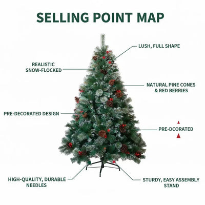 6/7FT Realistic Green Artificial Christmas Tree,Unlit,Decorated with Natural Pinecones & Holly Berries, Quick Setup,Metal Stand - MAGUSTA BEAUTY