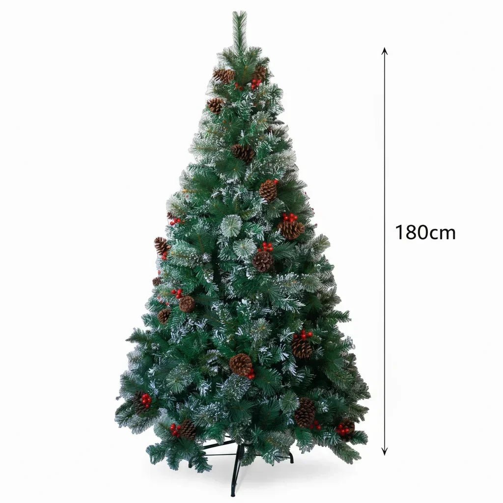 6/7FT Realistic Green Artificial Christmas Tree,Unlit,Decorated with Natural Pinecones & Holly Berries, Quick Setup,Metal Stand - MAGUSTA BEAUTY