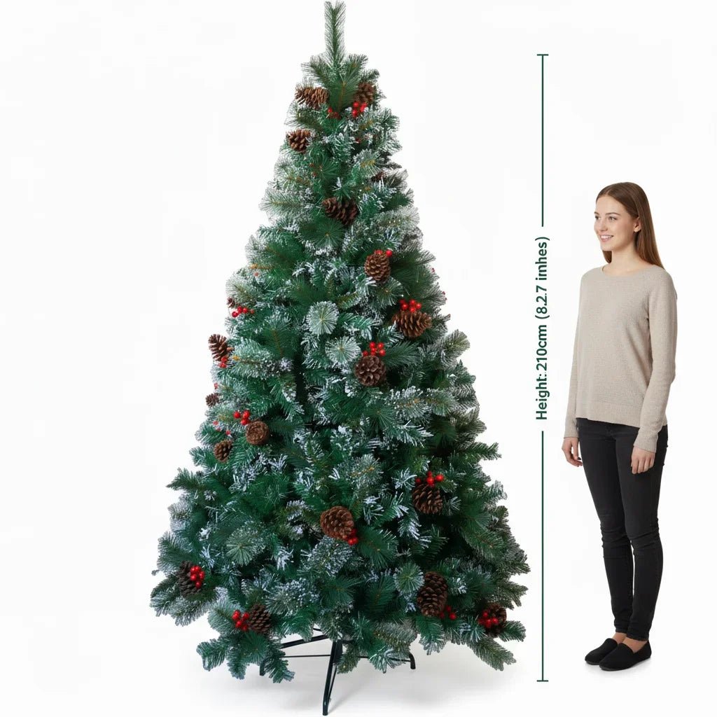 6/7FT Realistic Green Artificial Christmas Tree,Unlit,Decorated with Natural Pinecones & Holly Berries, Quick Setup,Metal Stand - MAGUSTA BEAUTY