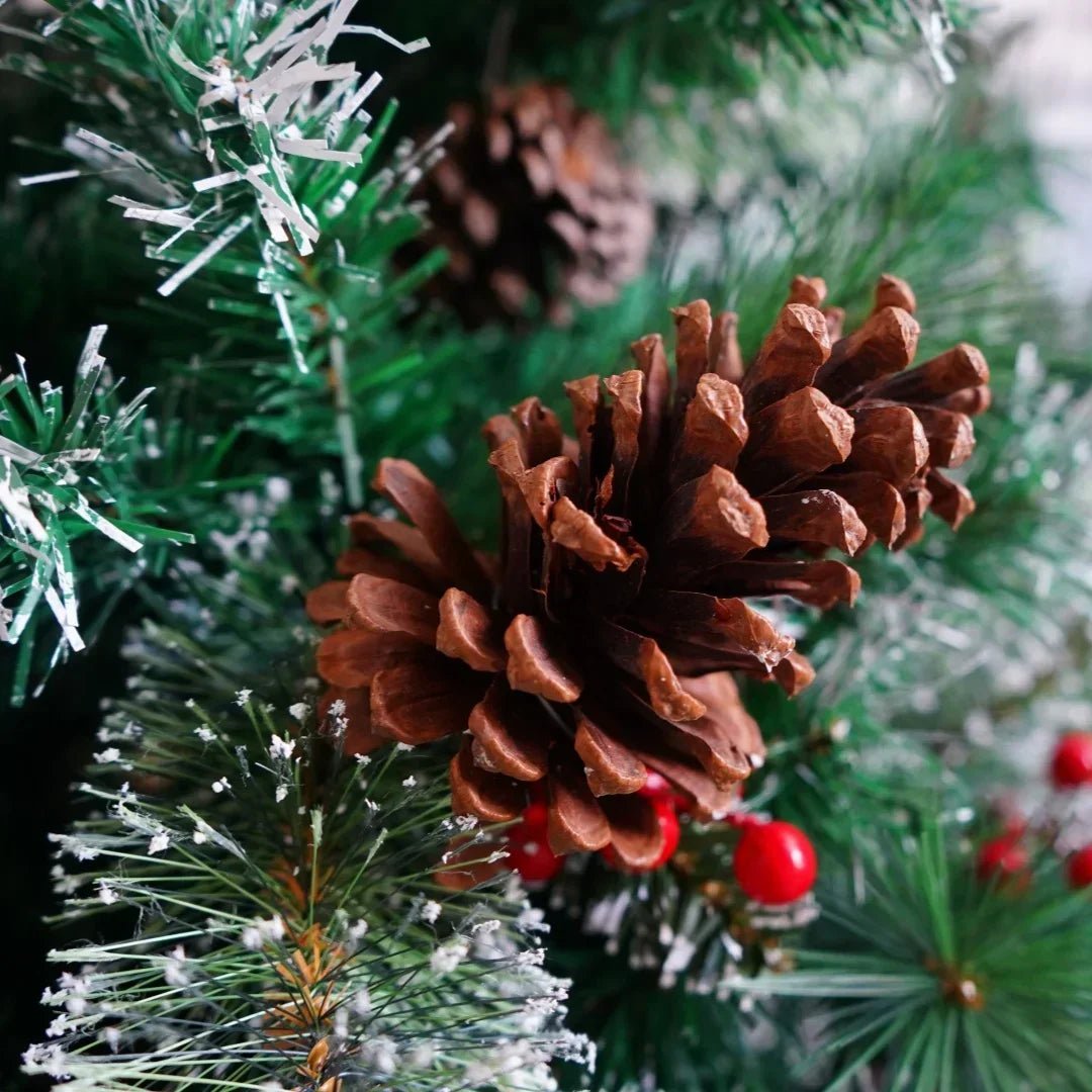 6/7FT Realistic Green Artificial Christmas Tree,Unlit,Decorated with Natural Pinecones & Holly Berries, Quick Setup,Metal Stand - MAGUSTA BEAUTY