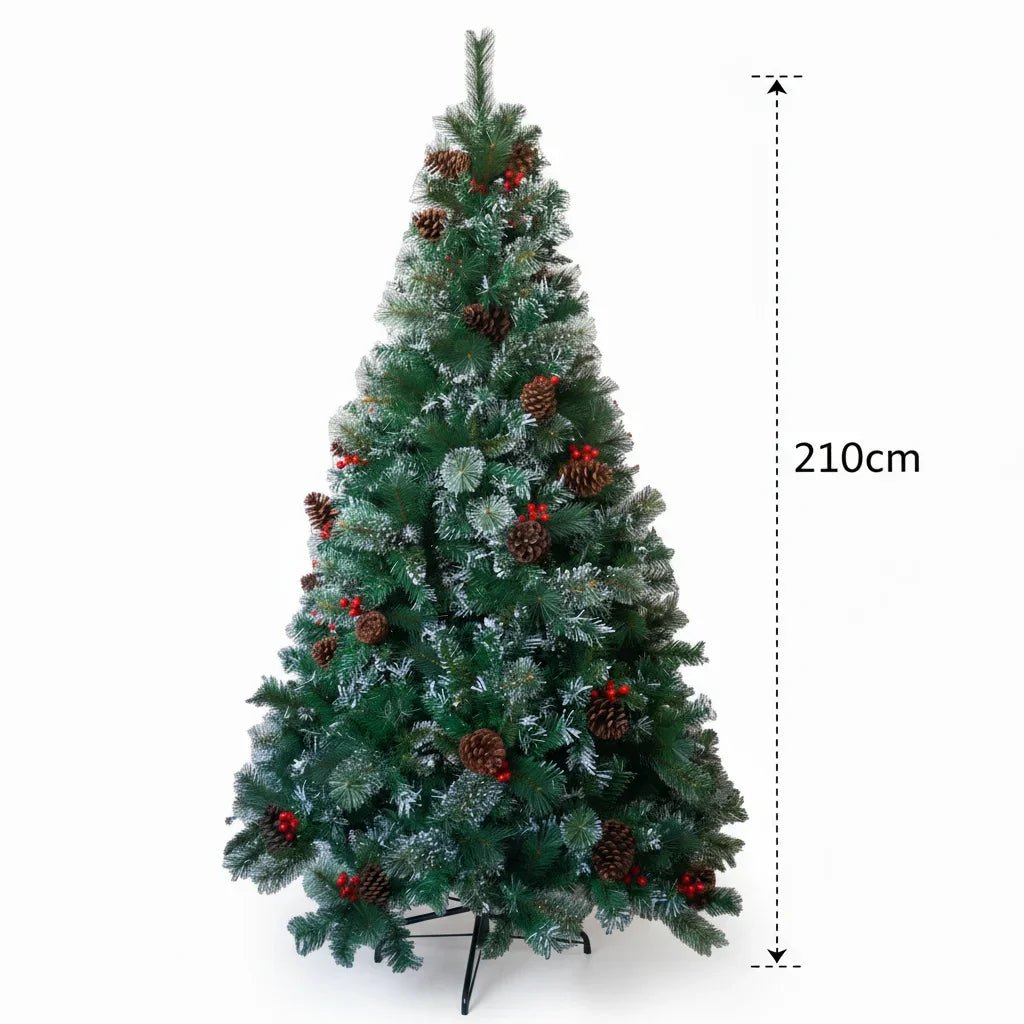 6/7FT Realistic Green Artificial Christmas Tree,Unlit,Decorated with Natural Pinecones & Holly Berries, Quick Setup,Metal Stand - MAGUSTA BEAUTY