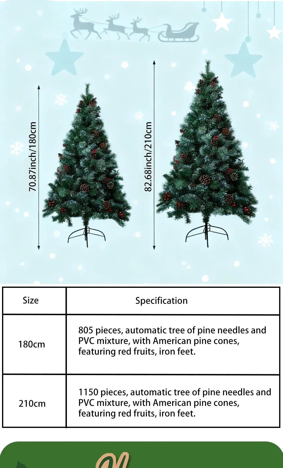 6/7FT Realistic Green Artificial Christmas Tree,Unlit,Decorated with Natural Pinecones & Holly Berries, Quick Setup,Metal Stand - MAGUSTA BEAUTY