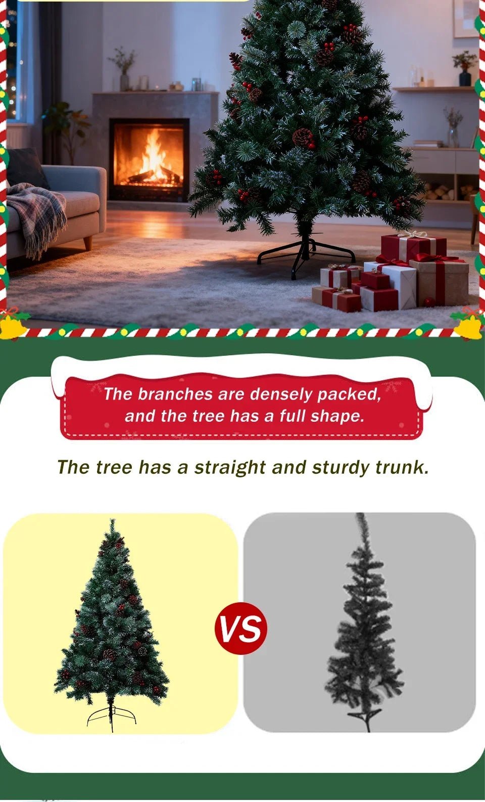 6/7FT Realistic Green Artificial Christmas Tree,Unlit,Decorated with Natural Pinecones & Holly Berries, Quick Setup,Metal Stand - MAGUSTA BEAUTY