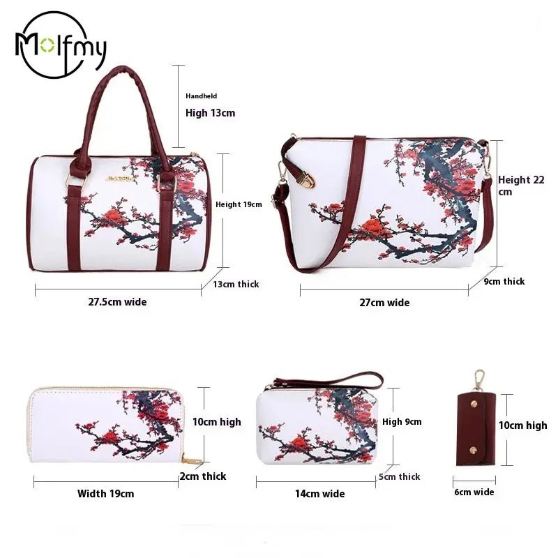 6/Piece Set Mother Handbag Vintage Tote Bags Printed High Quality Women's Bag Trend One Shoulder Crossbody Women Handbags Purse - MAGUSTA BEAUTY