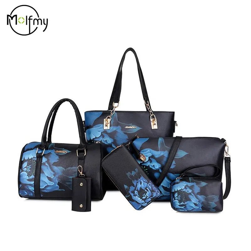 6/Piece Set Mother Handbag Vintage Tote Bags Printed High Quality Women's Bag Trend One Shoulder Crossbody Women Handbags Purse - MAGUSTA BEAUTY
