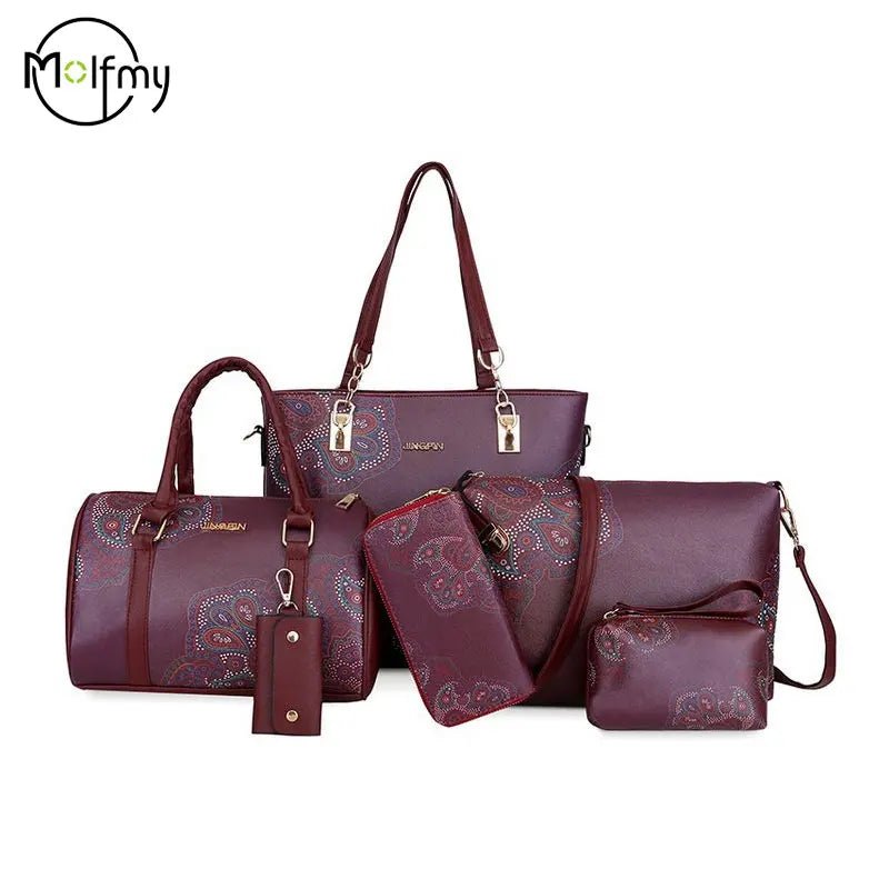 6/Piece Set Mother Handbag Vintage Tote Bags Printed High Quality Women's Bag Trend One Shoulder Crossbody Women Handbags Purse - MAGUSTA BEAUTY