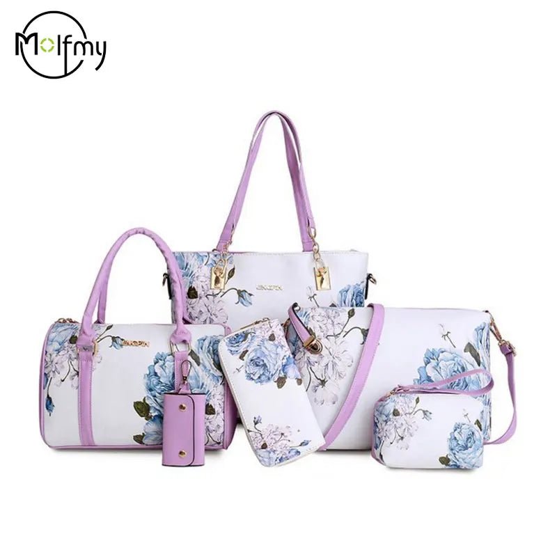 6/Piece Set Mother Handbag Vintage Tote Bags Printed High Quality Women's Bag Trend One Shoulder Crossbody Women Handbags Purse - MAGUSTA BEAUTY