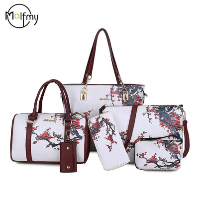 6/Piece Set Mother Handbag Vintage Tote Bags Printed High Quality Women's Bag Trend One Shoulder Crossbody Women Handbags Purse - MAGUSTA BEAUTY