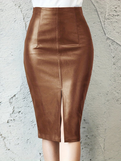 Sexy Leder Slim Slit Röcke, Freizeit PU Mode Bodycon Röcke, Damenbekleidung