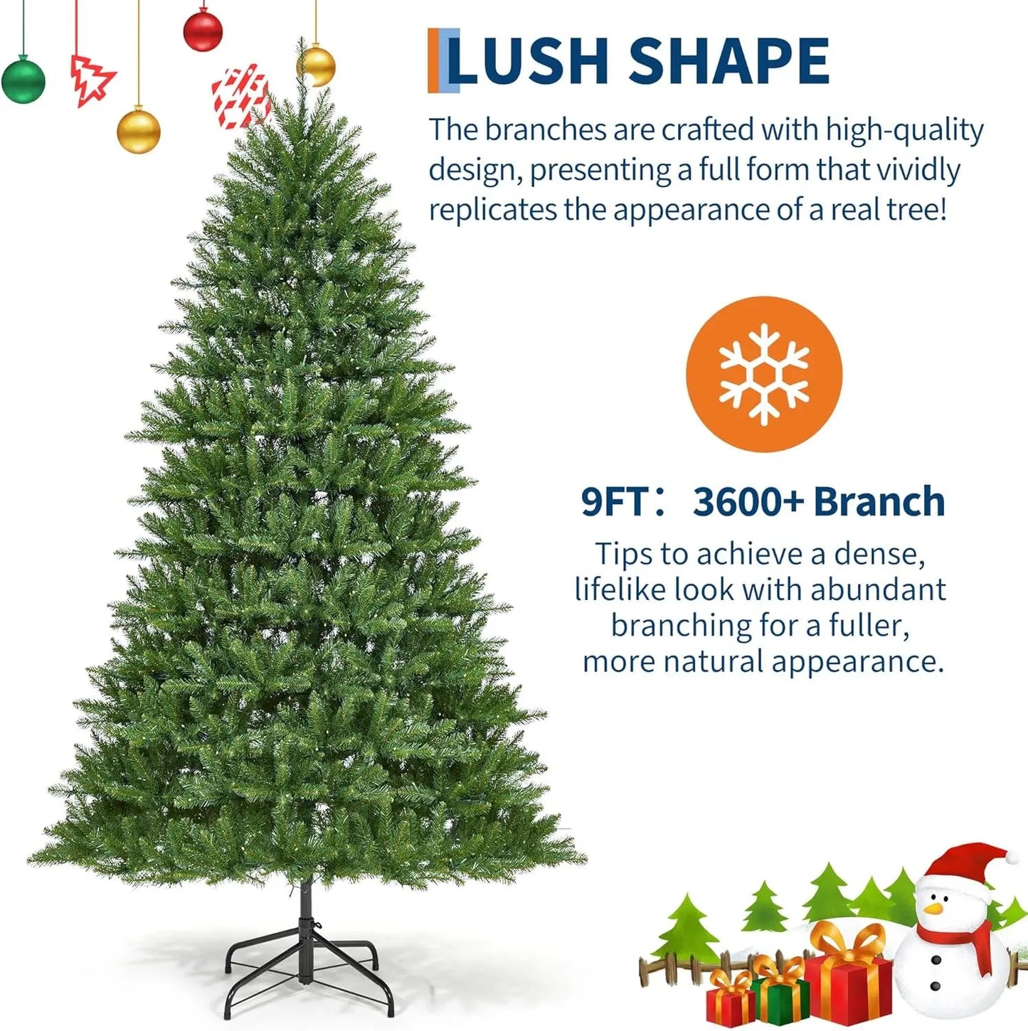 9FT Christmas Tree, Artificial Christmas Trees , Pre Lit Christmas Tree Decoration - MAGUSTA BEAUTY